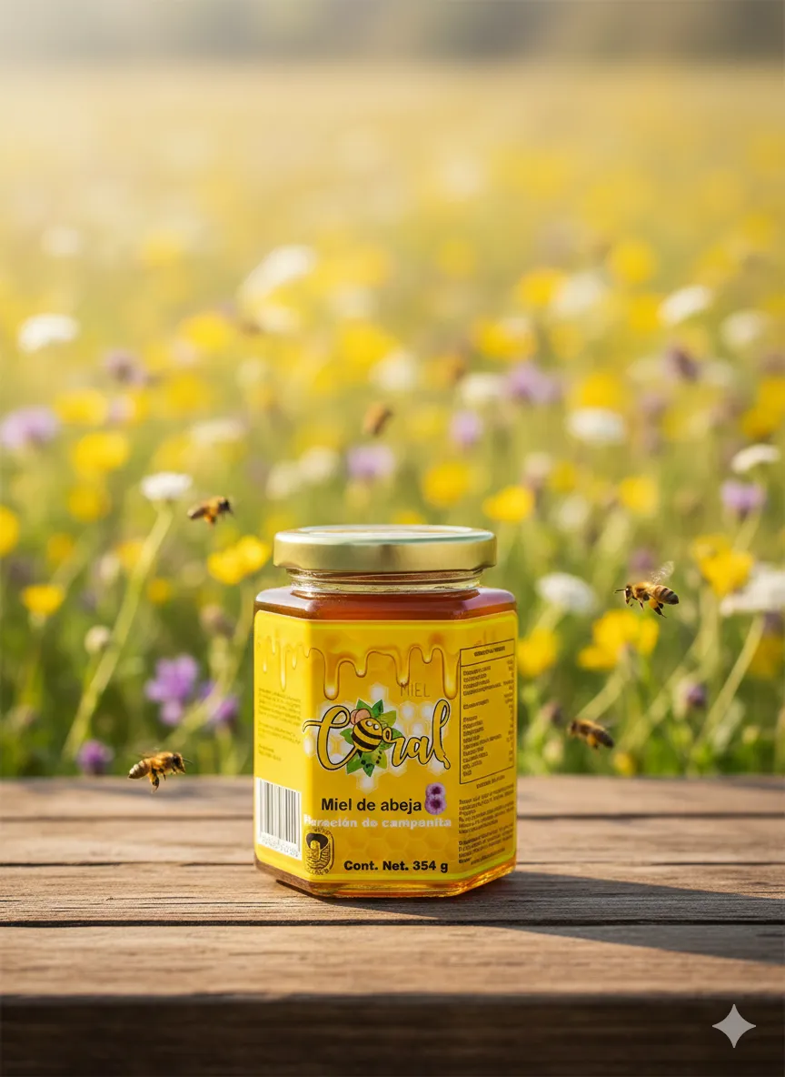 Miel de abeja en Frasco hexagonal de vidrio 354 g