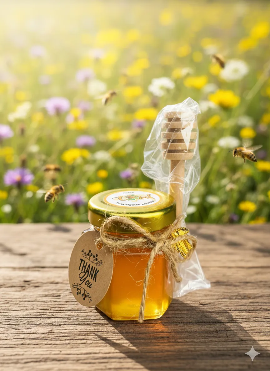 Miel de abeja en Frasco hexagonal de vidrio con diseño 68 g